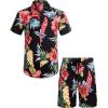 imageCOOFANDY Mens Hawaiian Matching Set Summer Beach 2 Piece Outfits Flower Button Down Shirts and Shorts Vacation OutfitsNavy  Red