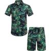imageCOOFANDY Mens Hawaiian Matching Set Summer Beach 2 Piece Outfits Flower Button Down Shirts and Shorts Vacation OutfitsNavy Blue  Green