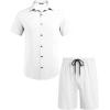 imageCOOFANDY Mens Hawaiian Matching Set Summer Beach 2 Piece Outfits Flower Button Down Shirts and Shorts Vacation OutfitsPure White