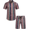 imageCOOFANDY Mens Hawaiian Matching Set Summer Beach 2 Piece Outfits Flower Button Down Shirts and Shorts Vacation OutfitsRetro Stripes
