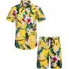 imageCOOFANDY Mens Hawaiian Matching Set Summer Beach 2 Piece Outfits Flower Button Down Shirts and Shorts Vacation OutfitsYellow  Flower