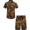 imageCOOFANDY Mens Hawaiian Matching Set Summer Beach 2 Piece Outfits Flower Button Down Shirts and Shorts Vacation OutfitsYellow Paisley