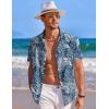 imageCOOFANDY Mens Hawaiian Shirt Short Sleeve Button Down Shirts Tropical Summer Beach Shirts Casual Floral Aloha ShirtsBluewhite Leaves