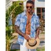 imageCOOFANDY Mens Hawaiian Shirt Short Sleeve Floral Button Down Shirts Tropical Vacation Beach Shirts with PocketLight Blue  White Leaf