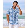 imageCOOFANDY Mens Hawaiian Shirt Short Sleeve Floral Button Down Shirts Tropical Vacation Beach Shirts with PocketLight Blue  White Leaf