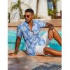 imageCOOFANDY Mens Hawaiian Shirt Short Sleeve Floral Button Down Shirts Tropical Vacation Beach Shirts with PocketLight Blue  White Leaf