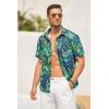 imageCOOFANDY Mens Hawaiian Tropical Shirt Short Sleeve Casual Button Down Floral Summer Beach Shirts with PocketGreen Leaves