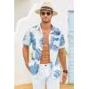 imageCOOFANDY Mens Hawaiian Tropical Shirt Short Sleeve Casual Button Down Floral Summer Beach Shirts with PocketWhite Palm Leaves