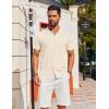 imageCOOFANDY Mens Knit Shirt Short Sleeve Button Down Shirts Casual Summer Beach Vintage Polo ShirtsBeige