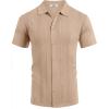 imageCOOFANDY Mens Knit Shirt Short Sleeve Button Down Shirts Casual Summer Beach Vintage Polo ShirtsKhaki