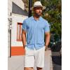 imageCOOFANDY Mens Knit Shirt Short Sleeve Button Down Shirts Casual Summer Beach Vintage Polo ShirtsLight Blue