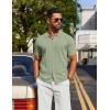 imageCOOFANDY Mens Knit Shirt Short Sleeve Button Down Shirts Casual Summer Beach Vintage Polo ShirtsLight Green