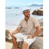 imageCOOFANDY Mens Knit Shirts Short Sleeve Casual Button Down Polo Shirt Summer Beach Vacation ShirtsBeige White