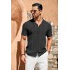 imageCOOFANDY Mens Knit Shirts Vintage Short Sleeve Button Down Shirt Casual Summer Beach ShirtBlack