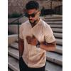 imageCOOFANDY Mens Knit Shirts Vintage Short Sleeve Button Down Shirt Casual Summer Beach ShirtKhaki