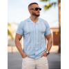 imageCOOFANDY Mens Knit Shirts Vintage Short Sleeve Button Down Shirt Casual Summer Beach ShirtLight Blue