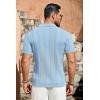 imageCOOFANDY Mens Knit Shirts Vintage Short Sleeve Button Down Shirt Casual Summer Beach ShirtLight Blue