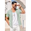 imageCOOFANDY Mens Knit Shirts Vintage Short Sleeve Button Down Shirt Casual Summer Beach ShirtLight Green