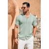 imageCOOFANDY Mens Knit Shirts Vintage Short Sleeve Button Down Shirt Casual Summer Beach ShirtLight Green