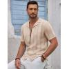 imageCOOFANDY Mens Knit Shirts Vintage Short Sleeve Button Down Shirt Casual Summer Beach ShirtLight Khaki