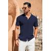 imageCOOFANDY Mens Knit Shirts Vintage Short Sleeve Button Down Shirt Casual Summer Beach ShirtNavy Blue