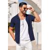 imageCOOFANDY Mens Knit Shirts Vintage Short Sleeve Button Down Shirt Casual Summer Beach ShirtNavy Blue