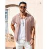imageCOOFANDY Mens Knit Shirts Vintage Short Sleeve Button Down Shirt Casual Summer Beach ShirtPink