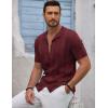 imageCOOFANDY Mens Knit Shirts Vintage Short Sleeve Button Down Shirt Casual Summer Beach ShirtWine Red