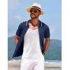 imageCOOFANDY Mens Knit Short Sleeve Button Down Shirt Vintage Polo Shirt Casual Summer Beach ShirtsMedieval Blue