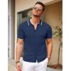 imageCOOFANDY Mens Knit Short Sleeve Button Down Shirt Vintage Polo Shirt Casual Summer Beach ShirtsMedieval Blue