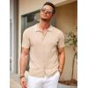imageCOOFANDY Mens Knit Short Sleeve Button Down Shirt Vintage Polo Shirt Casual Summer Beach ShirtsSesame
