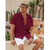 imageCOOFANDY Mens Linen Casual Short Sleeve Shirt Button Down Summer Beach ShirtsCrimson