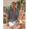 imageCOOFANDY Mens Linen Casual Short Sleeve Shirt Button Down Summer Beach ShirtsDark Grey