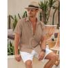 imageCOOFANDY Mens Linen Casual Short Sleeve Shirt Button Down Summer Beach ShirtsDark Khaki