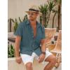 imageCOOFANDY Mens Linen Casual Short Sleeve Shirt Button Down Summer Beach ShirtsDeep Blue