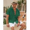 imageCOOFANDY Mens Linen Casual Short Sleeve Shirt Button Down Summer Beach ShirtsEvergreen