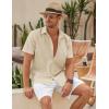 imageCOOFANDY Mens Linen Casual Short Sleeve Shirt Button Down Summer Beach ShirtsKhaki
