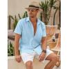 imageCOOFANDY Mens Linen Casual Short Sleeve Shirt Button Down Summer Beach ShirtsLight Blue