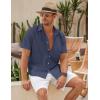 imageCOOFANDY Mens Linen Casual Short Sleeve Shirt Button Down Summer Beach ShirtsNavy Blue
