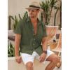 imageCOOFANDY Mens Linen Casual Short Sleeve Shirt Button Down Summer Beach ShirtsOlive Green