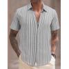 imageCOOFANDY Mens Linen Casual Short Sleeve Shirt Button Down Summer Beach ShirtsStripeirregular Grey