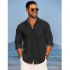 imageCOOFANDY Mens Linen Long Sleeve Shirts Casual Button Down Untucked Shirt Vacation Wedding Shirts with PocketAblack