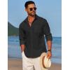 imageCOOFANDY Mens Linen Long Sleeve Shirts Casual Button Down Untucked Shirt Vacation Wedding Shirts with PocketAblack