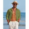 imageCOOFANDY Mens Linen Long Sleeve Shirts Casual Button Down Untucked Shirt Vacation Wedding Shirts with PocketArmy Green