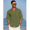 imageCOOFANDY Mens Linen Long Sleeve Shirts Casual Button Down Untucked Shirt Vacation Wedding Shirts with PocketArmy Green