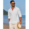 imageCOOFANDY Mens Linen Long Sleeve Shirts Casual Button Down Untucked Shirt Vacation Wedding Shirts with PocketAwhite