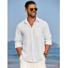 imageCOOFANDY Mens Linen Long Sleeve Shirts Casual Button Down Untucked Shirt Vacation Wedding Shirts with PocketAwhite