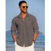 imageCOOFANDY Mens Linen Long Sleeve Shirts Casual Button Down Untucked Shirt Vacation Wedding Shirts with PocketBrown