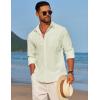imageCOOFANDY Mens Linen Long Sleeve Shirts Casual Button Down Untucked Shirt Vacation Wedding Shirts with PocketCream