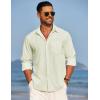 imageCOOFANDY Mens Linen Long Sleeve Shirts Casual Button Down Untucked Shirt Vacation Wedding Shirts with PocketCream